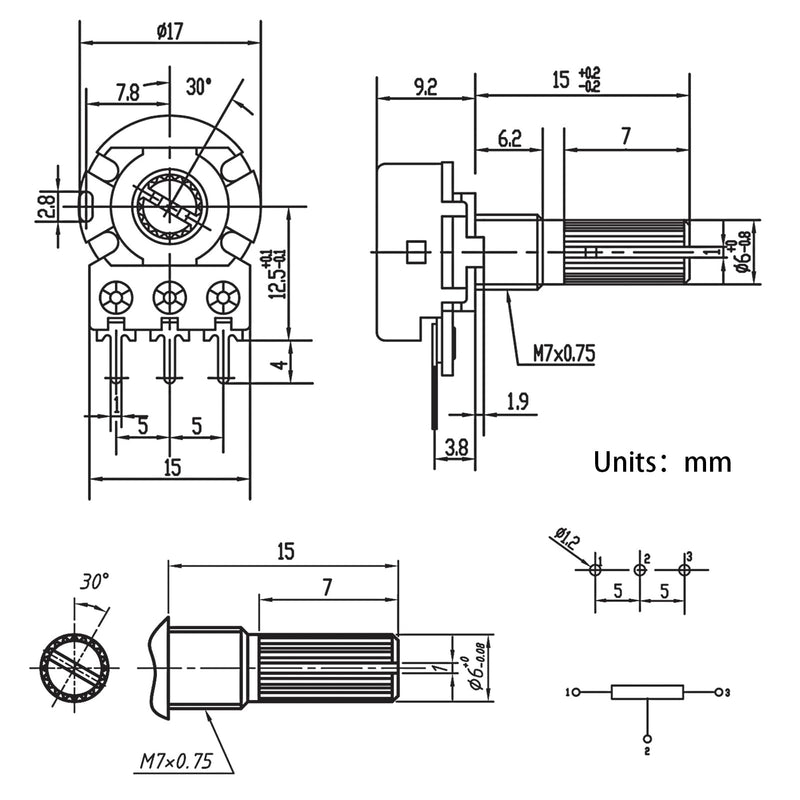 80Pcs WH148 Potentiometer Kit 1K 2K 5K 10K 20K 50K 100K 250K 500K 1MK Ohm 15mm Shaft Single-Joint Linear Potentiometers 3Pins Set Variable Resistors with Plum Knob Cap and Aluminum Alloy Knobs