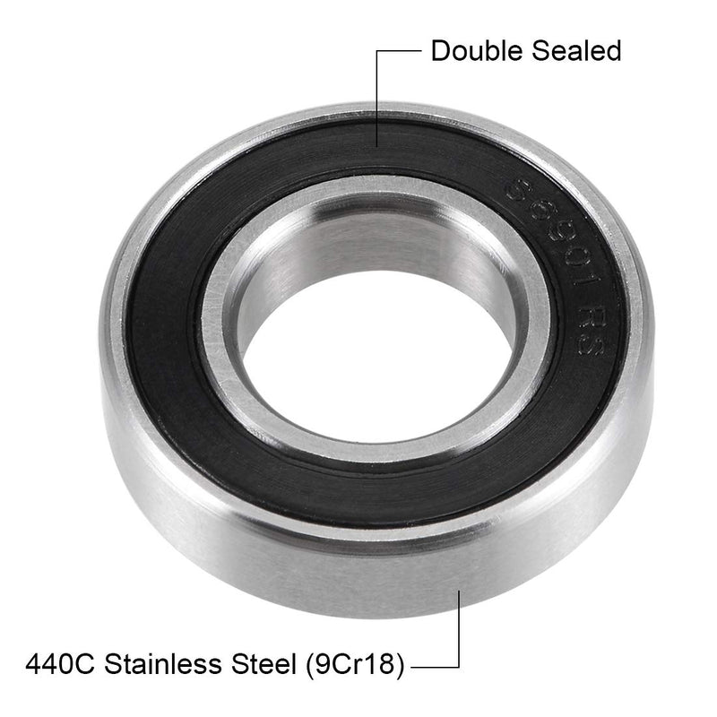 uxcell S6901-2RS Deep Groove Ball Bearings 12mm x 24mm x 6mm Double Sealed 440C Stainless Steel 12x24x6mm