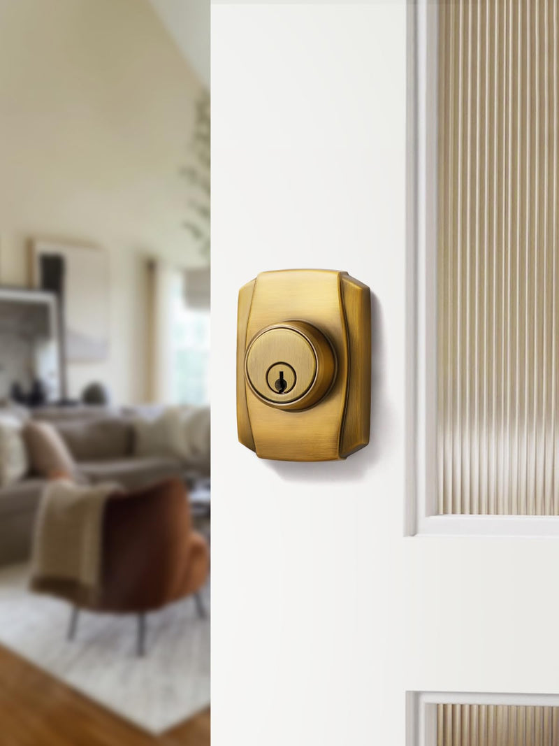 1 Pack Antique Brass Keyed Single Bronze Cylinder Deadbolt Lock Keys Handleset Front Entry Interior Exterior Door Deadbolts Deadbolt-Key
