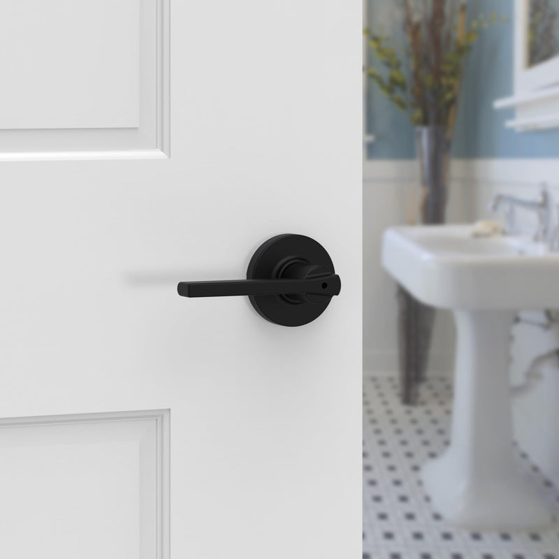 Kwikset Casey Interior Privacy Round Door Handle with Lock, Door Lever for Bathroom and Bedroom, Satin Nickel Reversible Keyless Turn Lock, with Microban Protection 1 Pack