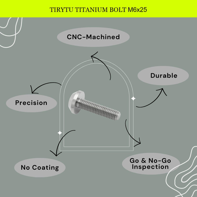 Titanium Bolts M6X25mm, 6PCS, Natural Titanium Color | Lightweight Design, Ideal for Humid/Salty Environments, M6 Hex Screws, For Motorcycle Brake Calipers & Bicycle Brake Systems M6X25