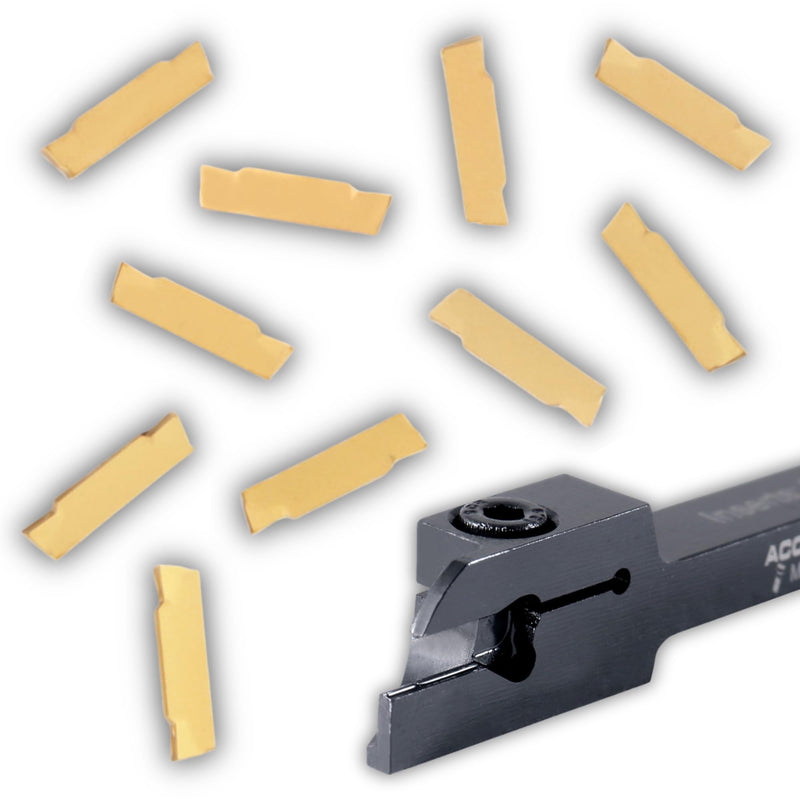 Accusize Industrial Tools 1/4" x 3/8'' Cut-Off Holder, Parting Tool, Mgehr04-2 of 2387-2001 with 10 Carbide Inserts for Cutting Steel, 2387-0001ins | For Steel, MGMN200 Inserts Included, 1 Indexable Holder Plus 10 Carbide Inserts, 2387-0001INS