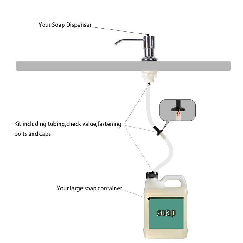 Sink Soap Dispenser Tube Kit, 47” with Upgraded Check Valve, Never Fill The Little Bottle Again (White-1pcs) White 47"