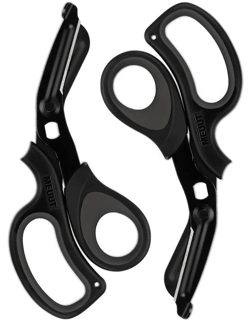 MEUUT 2 Pack Medical Scissors Trauma Shears for Nurses -Patented Bandage Scissors with Non-Stick Blades, Surgical Grade Shears Stainless Steel EMT Scissors for All Purpose Black+black