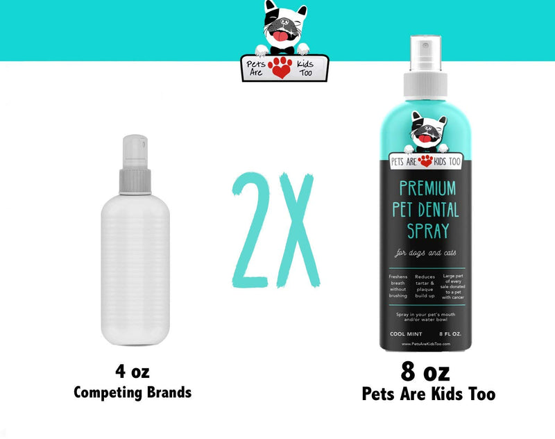 Pets Are Kids Too Premium Pet Dental Spray (Large - 8oz): Eliminate Bad Dog Breath & Bad Cat Breath! Fights Plaque, Tartar & Gum Disease Without Brushing! Add to Water! Digestive Aid! 8 Ounce (1 bottle) - PawsPlanet Australia
