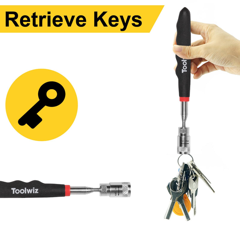 Toolwiz Magnetic Telescoping Pickup Tool 8 Lb with LED light, Portable Extendable Magnet Pickup Tool 7.7-32 Inch/19-80cm Extendable Retrieving Tool, 8 Lbs Lifting Capacity, Christmas Gifts for Men