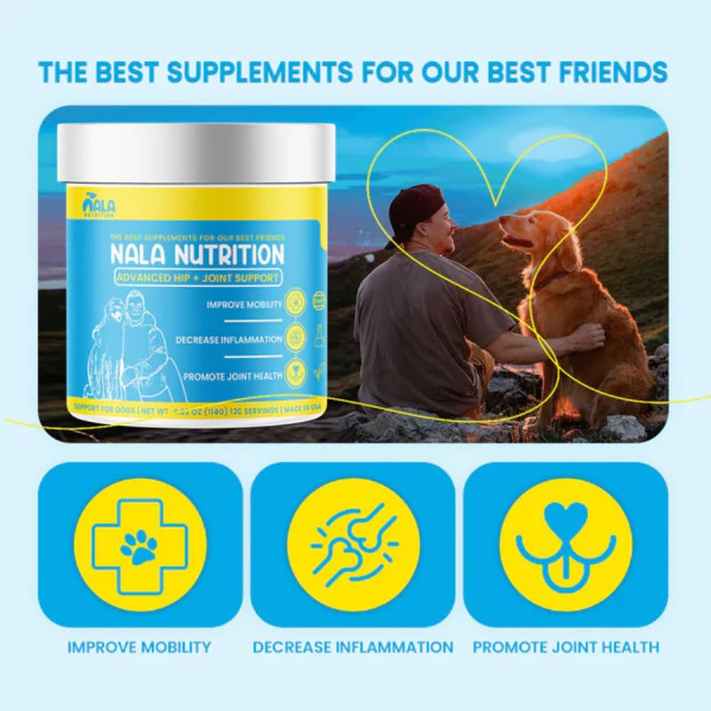 Dog Hip and Joint Supplement - with Vitamins, Glucosamine and Chondroitin | Pet Joint Supplement for Mobility and Health | 120 Scoops