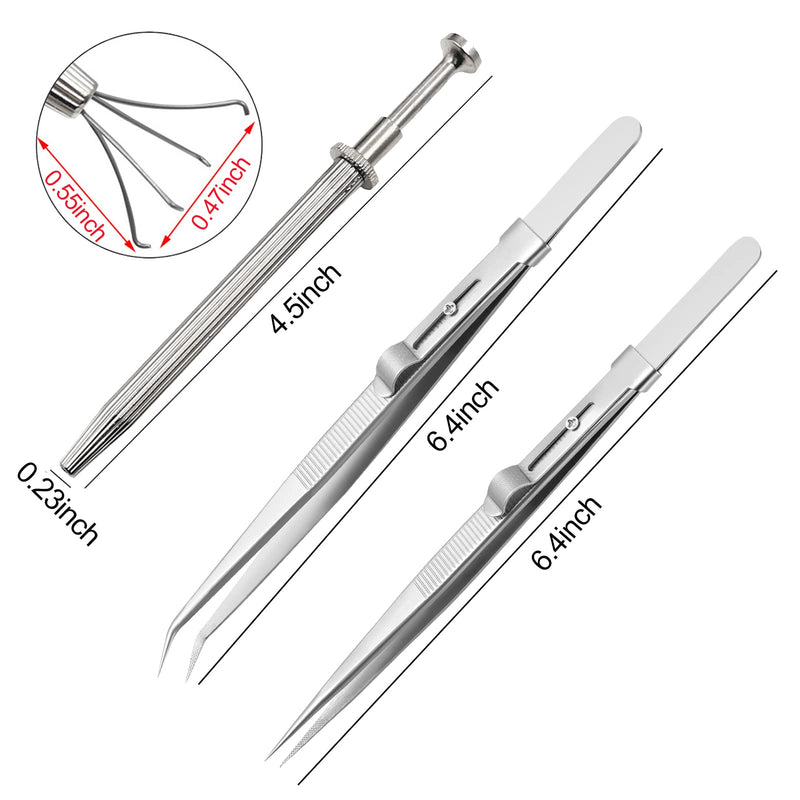 3 Pack Diamond Holder Pick up Tool Stainless Steel Tweezers Diamond Claw Tweezers Parts Beads Diamond Gems Prong Tweezer Grabber Stone Jewelry Locking Tweezers Claw and Tweezers