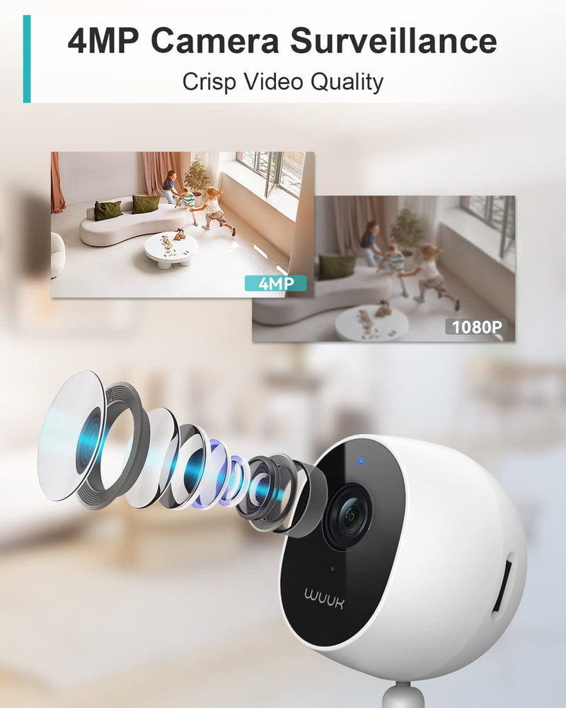 WUUK 4MP Indoor Security Camera, WiFi Camera Indoor Baby Monitor, Pet Camera w/Motion & Human Detection, Night Vision, 24/7 Live View 2-Way Audio, Magnetic Stand, Works w/Alexa & Google Home Stick Up Cam