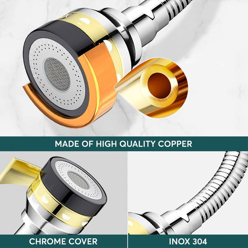 Kitchen Faucet Spray Head, Solid Brass and Stainless Steel, 360 Degree Rotatable Aerator – 3 Flow Mode Adjustable, High Pressure Booster, Anti-Splash, Water Saving Faucet Sink Short