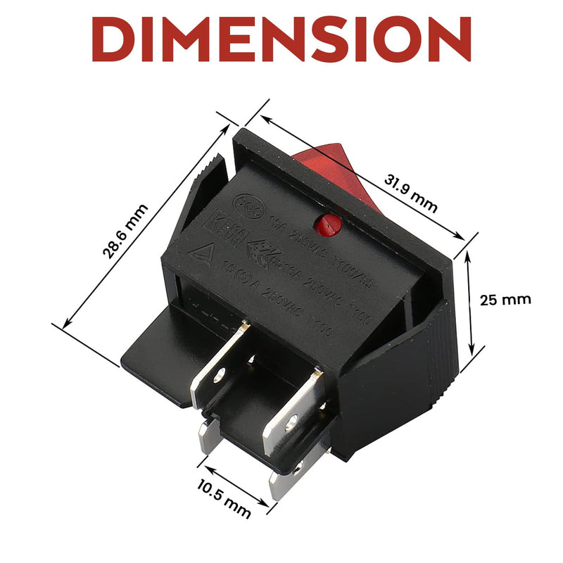 Lighted Rocker Switch | RF-1004 Replacement | Treadmill Elliptical Stationary Bike | 16A 125vac | 16A 250V 4 Pin Panel Mount Black-4pin