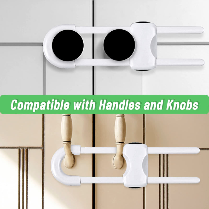 6 Packs Sliding Cabinet Locks, Modacraft Baby Proofing U-Shaped Child Safety Latches Adjustable White Locks for Handles Knobs Drawers Closet Cupboard 6 PCS White