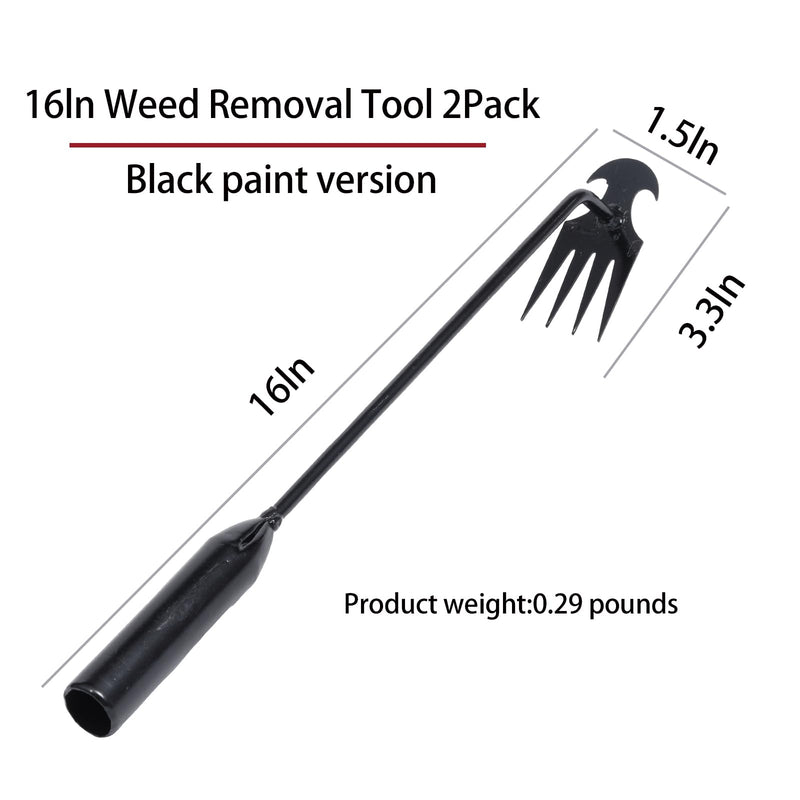 Garden Weed Pulling Tool Uprooting Weeding Tool, 4 Teeth Weed Puller Tool Manganese Steel Garden Weeder Tool for Vegetable Gardening Planting (Black, 2 Pack, 16 inches) 2 packs