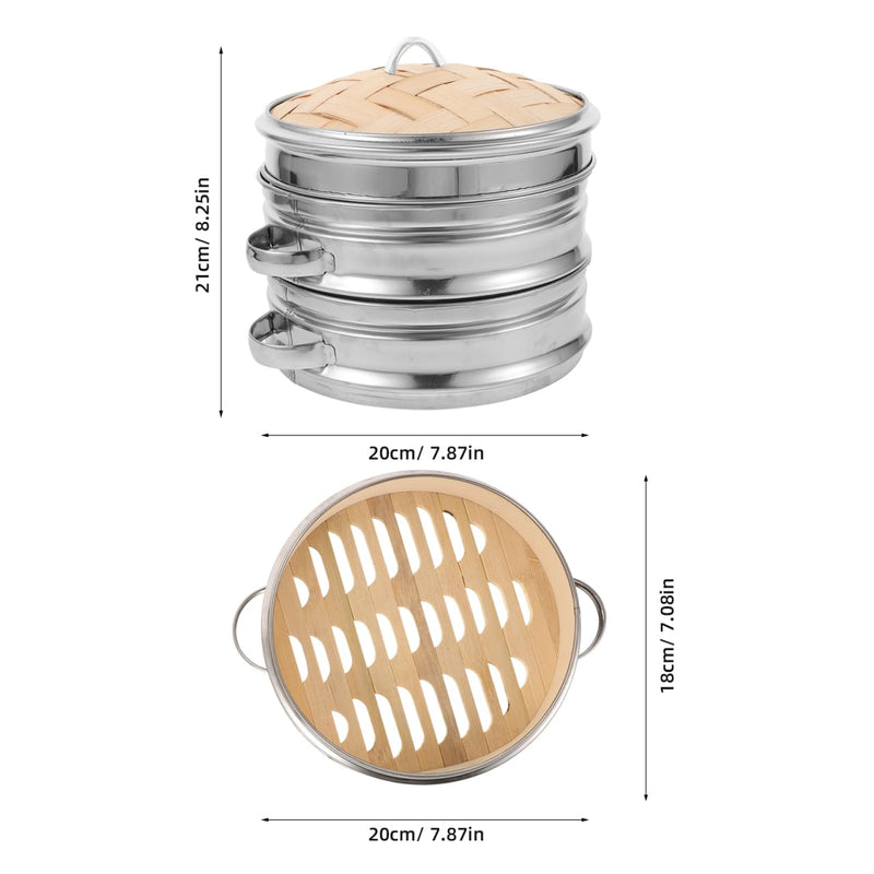 IMIKEYA Bamboo Steamer Basket, 7-Inch, 2-Tier Dumpling Steamer Basket with Lid Home Kitchen Vegetables Steam Pot for Dim Sum, Bao Buns, Dumplings, Asian Food, Rice