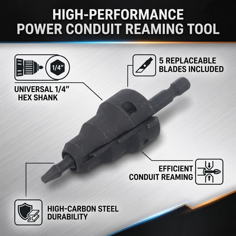 Power Conduit Reaming Tool Kit 1/4 Inch Shank Pipe Reamer with 5 Replacement Blades for Electrical Metal Conduits