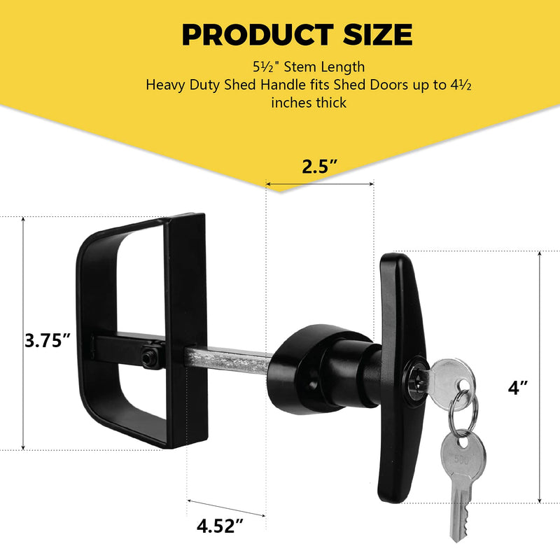 5-1/2" T-Handle Lock kit-Hurrikom Shed Door Latch with 5 Keys, 5-1/2" Stem Shed T-Handle Lock Kit for Sheds Doors, Playhouses, Chicken Coops,Camper, RV, Garage Door(Black) 5.5 inch Black
