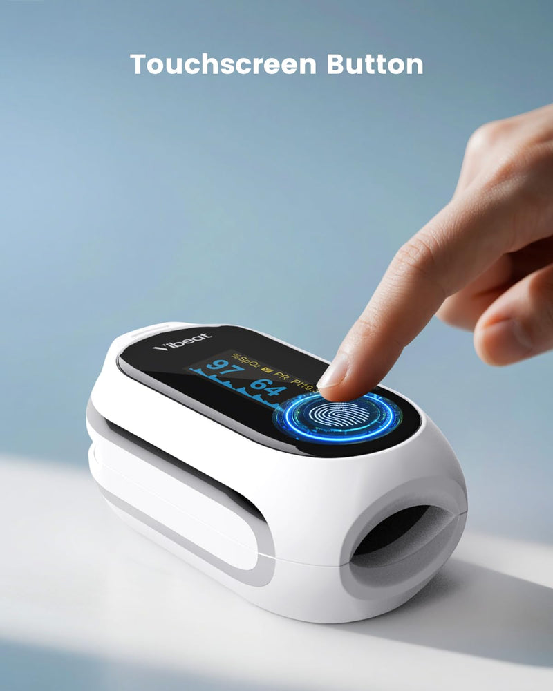 Rechargeable Pulse Oximeter Fingertip, Vibeat S6W Bluetooth O2 Monitor Finger with Real-Time Blood Oxygen Saturation & Heart Rate Tracking, Batteries and Lanyard Included