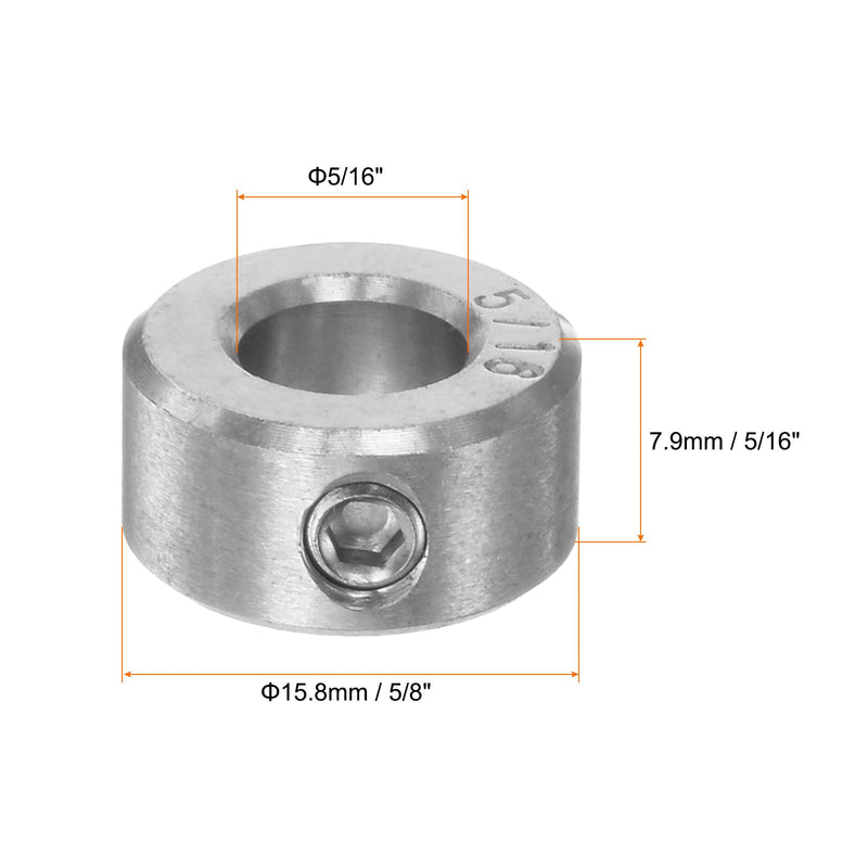 HARFINGTON 4pcs Shaft Collar 5/16" Bore 304 Stainless Steel Set Screw Shaft Collars, 5/8" OD, 5/16" Width, for Wheel Barrow Axle, Gearbox Assemblies, Machine Tools, Industry