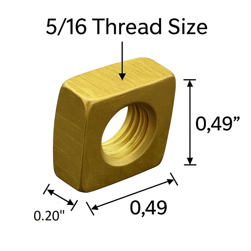 WINDON BAY 5/16" Brass Square Nuts – 50 Pack | Bulk Hardware for Industrial Maintenance, Grounding, and Equipment Assembly | Corrosion-Resistant Brass Fasteners 50pk