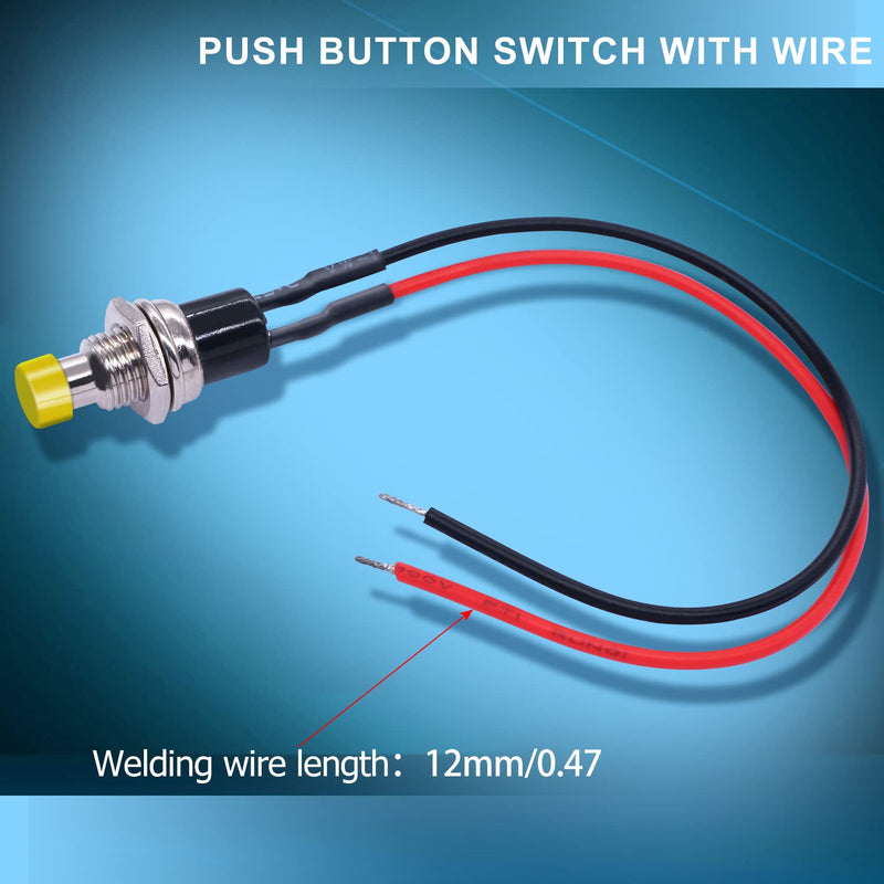 Twidec/12PCS 12V 250V Momentary Push Button Switch 2 Pins SPST 7mm 6 Colors Normal Open 1A Mini Round Button Switch with Pre-soldered Wires PBS-110-X6C Blue+Red+Black+White+Yellow+Green