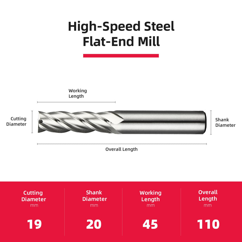 19mm 1pcs, 4 Flute HSS Straight Shank End Mill Cutter,Center Cutting, Slot & Keyway Milling DRINYOUNG (4-Flute, 19mm) 4-Flute