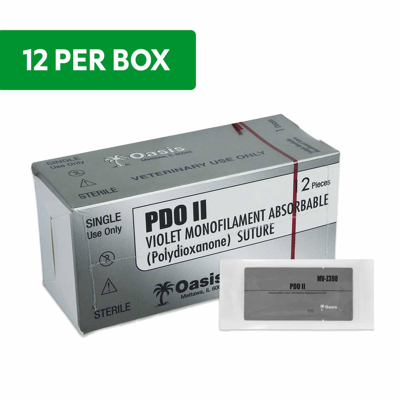 Oasis Vet PDO (Polydioxanone) Surgical Suture, 3-0, (FS-2) 3/8 19mm Reverse Cutting Needle, 75cm, 12/Box, Veterinary Use
