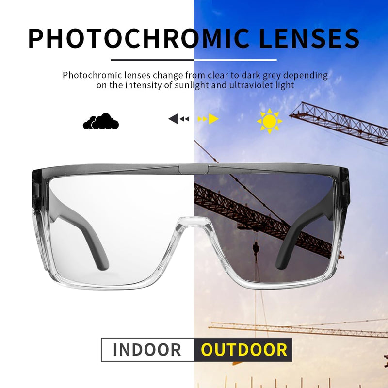 Transition Photochromic Safety Glasses For Men Women Wrap Around Safety glasses with Anti bluelight UV Protection Two Tone(grey)
