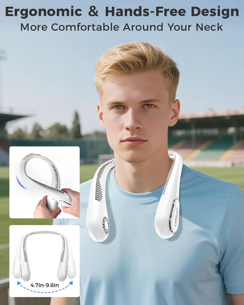 Portable Bladeless Neck Fan, Birthday Gifts for Girl Boy Mom Dad, Father‘s & Mother’s Day Gifts, Wearable Cooling Fan, 5000mAh Rechargeable Battery, Essential for Camping Beach Vacation(2026 Upgraded) White