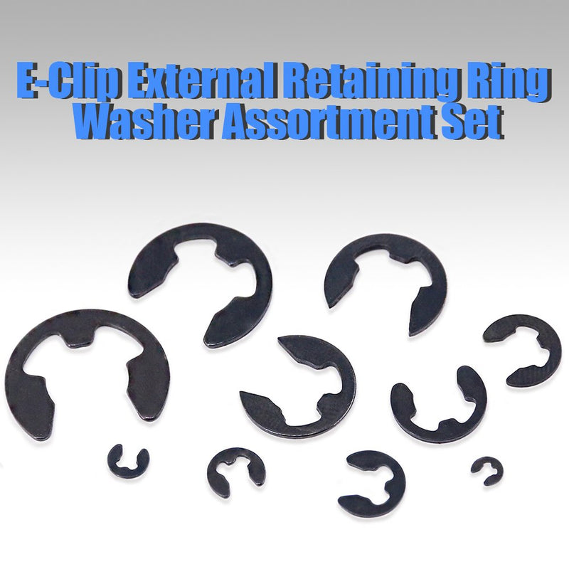 Glarks 300-Pieces 10 Size Black Alloy Steel E-Clip External Retaining Ring Washer Assortment Set