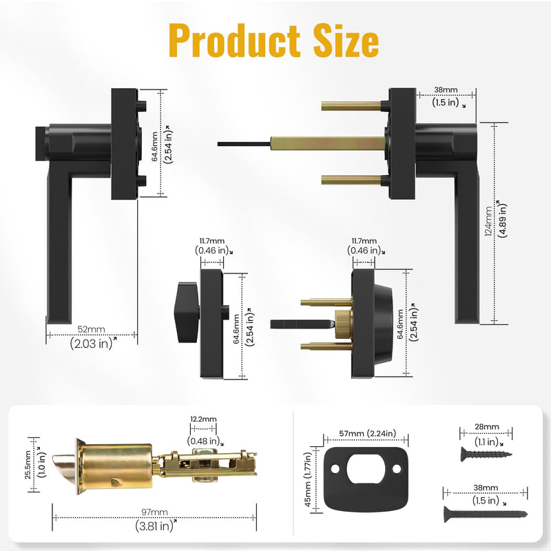 HOSOM Entry Door Handle and Single Cylinder Deadbolt Front Door Lock Set, Keyed Alike Heavy Duty Exterior Door Lock Set, Door Lever with Lock & Keys for Office, Reversible Matte Black