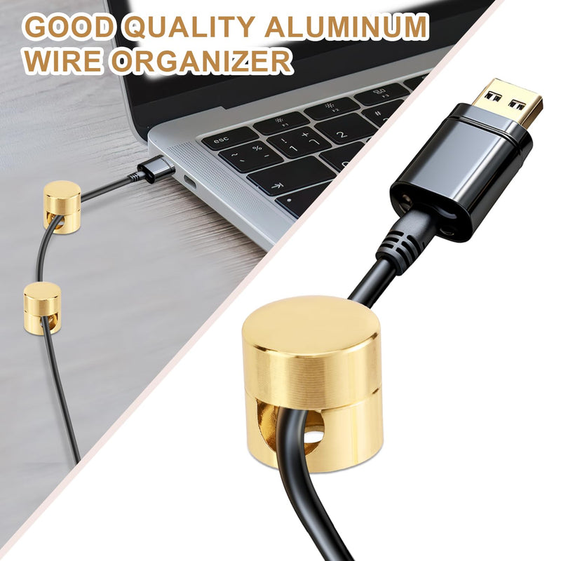3pcs Gold Cable Anchors, Metal Phone Charger Cord Holders Cable Management Clips Multi-Function Aluminum Wire Organizer for Home Office Desktop Wall Nightstand