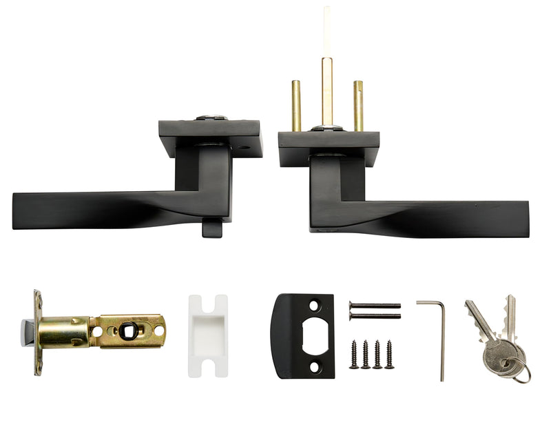 Berlin Modisch Sleek Series Entry Lever Door Handle Lock and Key Locking Lever Set [for Front Door or Office] Reversible Heavy Duty – Iron Black Finish Entry [lock with keys]