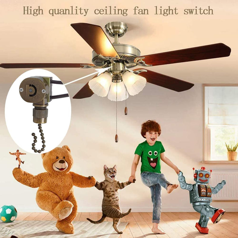 Ceiling Fan Light Switch Metal Zing Ear ZE-109M,Two-Wire ON-Off Pull Chain Switch, Compatible with Hunter Ceiling Fan Light (Bronze) Bronze