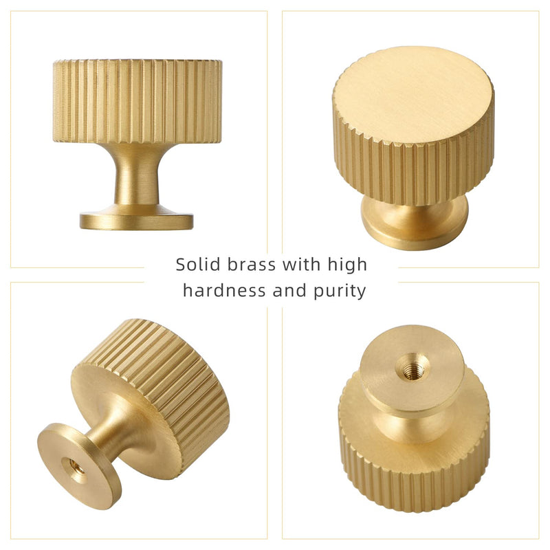 Brushed Gold Kitchen Cabinet Knob - Solid Brass Dresser Drawer Knob 6 Pack, Brass Handles for Bathroom Bedroom Closet Wardrobe,Furniture Hardware pulls Brushed Brass
