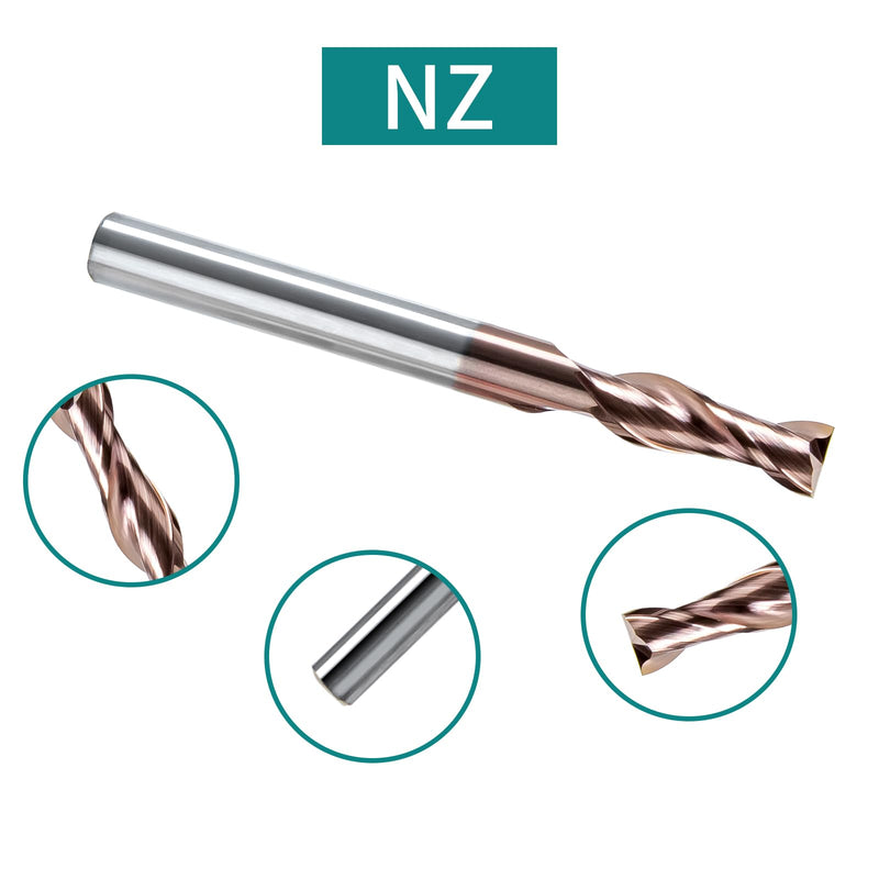 NZ 1/4" 2-Flute Square End Mill, CNC Milling Bits TiSiN-Coated Carbide (HRC55) for Hardened Steel, Ti Alloy, Alloy Steel & Cast Iron | 5-Pack 1/4 inch