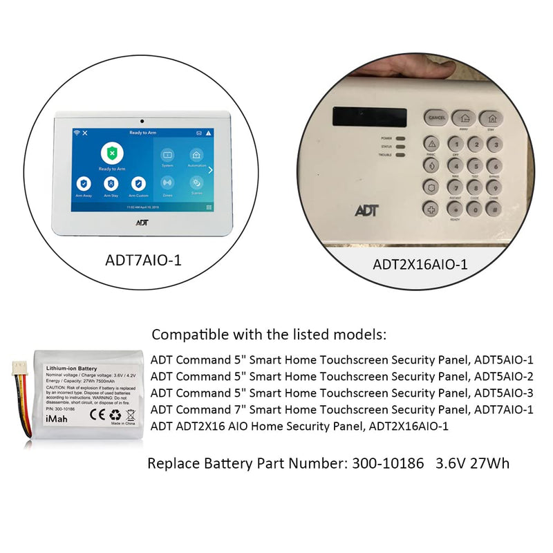 iMah Replacement Battery 300-10186 for ADT Command Smart Security Panel | 3.6V 27Wh
