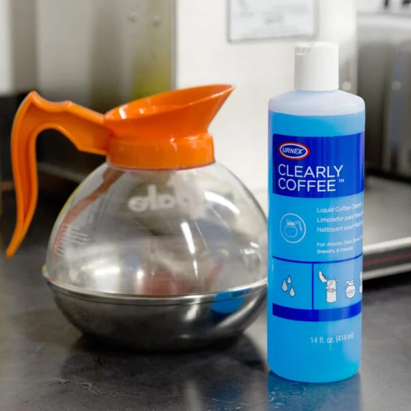 Urnex Clearly Coffee Pot Cleaner 14 Ounce (Made in the USA) French Press Liquid Cleaner for Glass Bowls Airpots Satellite Brewers and Thermal Servers Removes Coffee Oils 14 Fl Oz (Pack of 1)