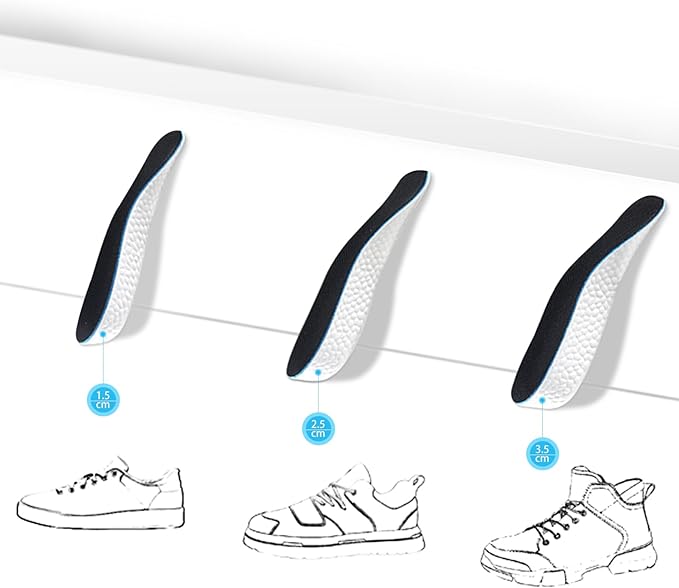 Kozzim Secret Insole, Arch Support, Athletic, Half Size, Uncrowded, U-Shaped Heel, Increases Height, Shock Absorption, Side Anti-Slip, Ultra Lightweight, Height: 0.4 inches (1 cm), 0.8 inches (2 cm), 1.2 inches (3 cm), Black - NewNest Australia