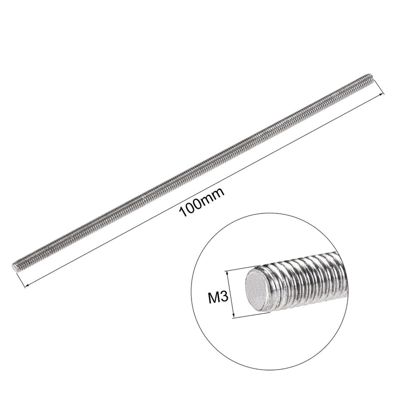 TOP-VIGOR 20Pcs M3-0.5 x 100mm Length Fully Threaded Rod, 304 Stainless Steel Right Hand Threads Rods, Fully Studding Rod Bar for Anchor Bolts, Clamps, Hangers and U-Bolts M3 x 100mm