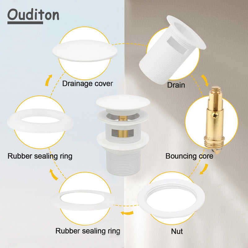Tub Stopper Bathtub Drain, Brass Pop-up Freestanding Bathtub Drain Stopper, Fits Most Freestanding Tub Rough- in Kits (White) White