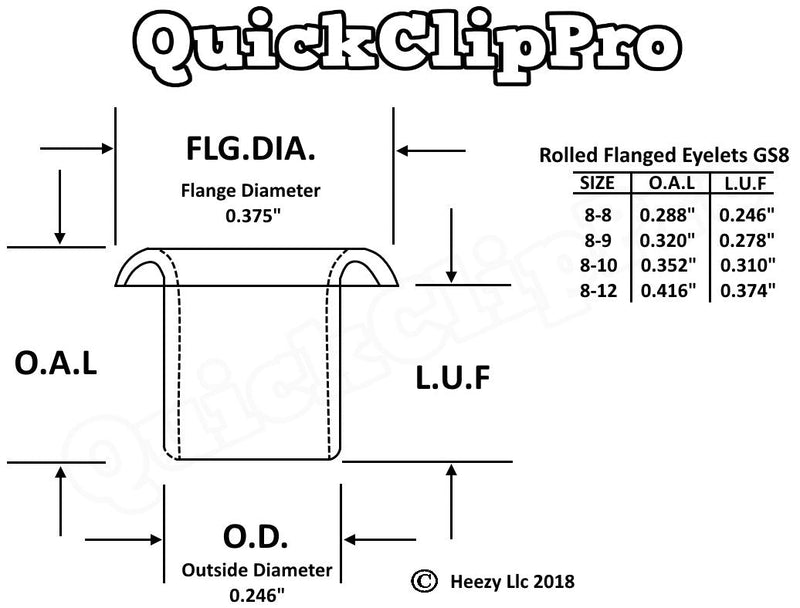 Kydex Eyelets Assortment Kit 1/4 inch GS 8-8, 8-9, 8-10, 8-12 by QuickClip Pro USA Mil-Spec Brass Black Oxide 1/4" DIY Grommets for Gun Holsters + Knife Sheaths (400pcs + Tool GS Size 8,9,10,12) 400pcs + Tool GS Size 8,9,10,12