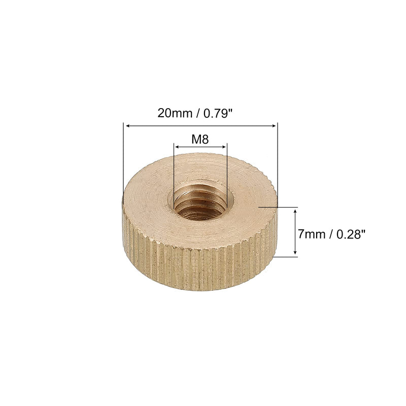 uxcell Knurled Thumb Nuts, 4pcs M8 x D20mm x H7mm Brass Knurled Nut Flat Head Blind Hole Lock Adjusting Nuts for 3D Printer Parts M8 x 20mm x 7mm 4