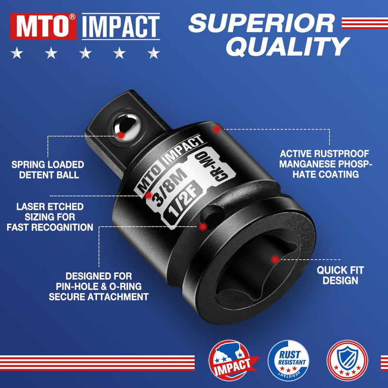 2-Piece 1/2" Female to 3/8" Male Impact Socket Adapter Set, 1/2" Drive Impact Driver Conversions for Impact Wrench, Chrome Molybdenum Alloy Steel