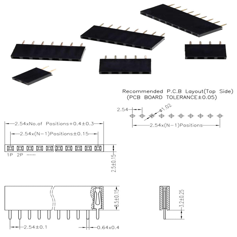 1x2PinStraight Pin Header DIP Single Row Female Pin Headers 2.54mm Pitch Single Row Female PCB Header Connector(Pack of 100) 1x2Pin