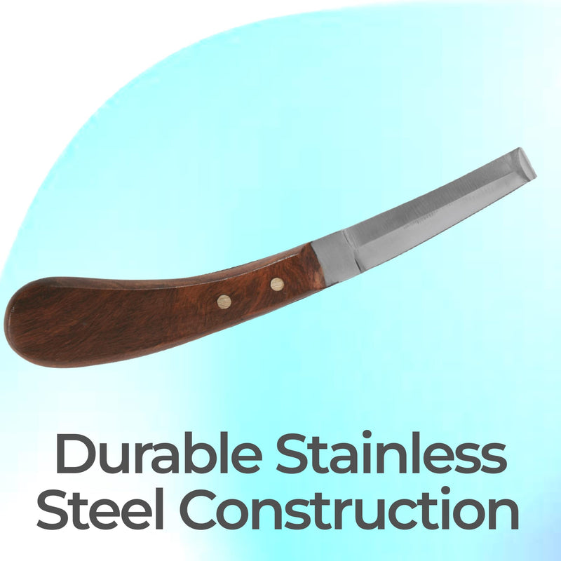 Hoof Knife Double Edged Curved Blade – Stainless Steel Curved Blade Farrier Tool with Wooden Handle, Multipurpose Hoof Trimming Knife for Livestock, 3-Inch Blade, 8.5-Inch Overall Double Edge - RH