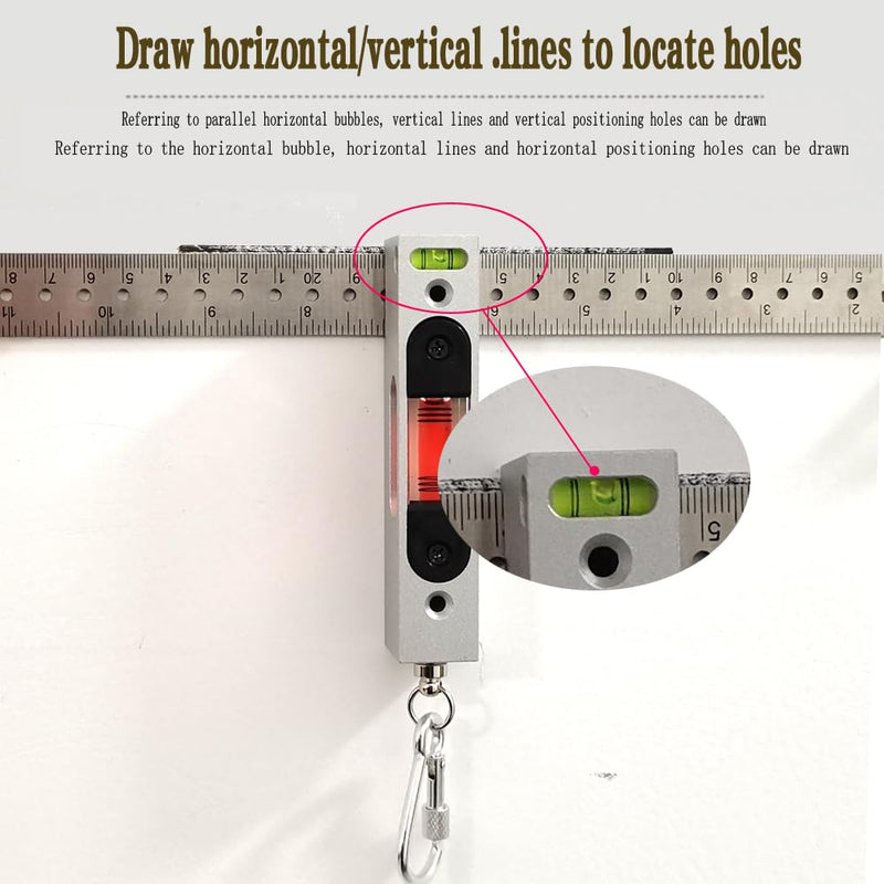 UMEI Equipped with Double-Sided Calipers, Chain Buckle for Easy Portability, Adjustable Liquid Level Gauge with Rectangular Holes, Luminescent Band Magnet Level (red) red