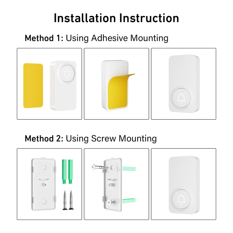 SECRUI Doorbell, 2 Receiver Wireless Doorbell with 1000ft Range, Adjustable Volume, Waterproof Design, Hassle-Free Installation, 32 Melodies, White 1 Push Button 2 Receiver
