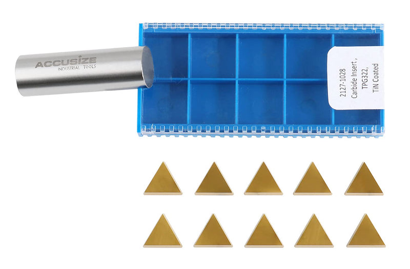 Accusize Industrial Tools Tpg322 Tin Coated Carbide Inserts, 10 Pcs/Box, 2127-1028x10
