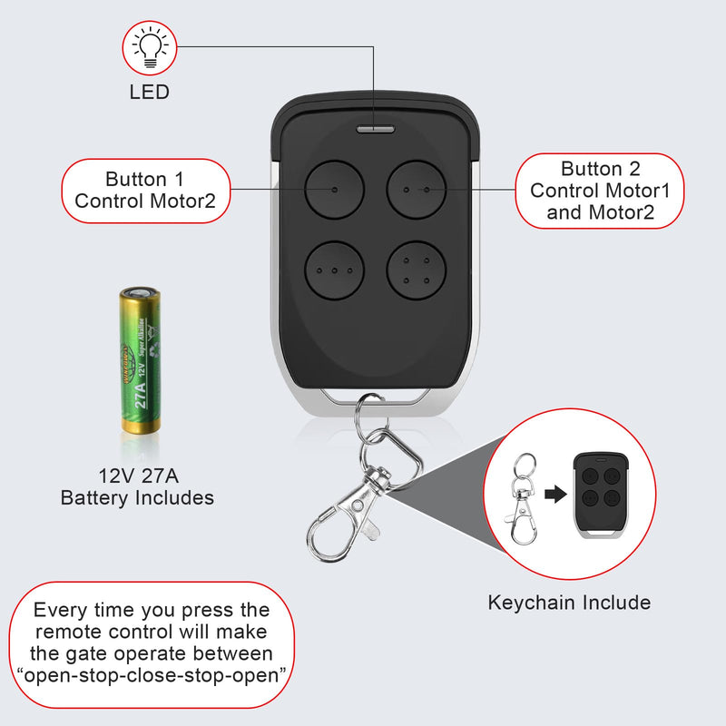 2 Gate Opener Remote Control Transmitter for GYXEL & JUJIANG Automatic Gate Opener Hardware Control Remote, Replacement for JUJIANG Electric Opener Keychain Remote Security Kit 2 For GYXEL & JUJIANG Gate Opener Remote