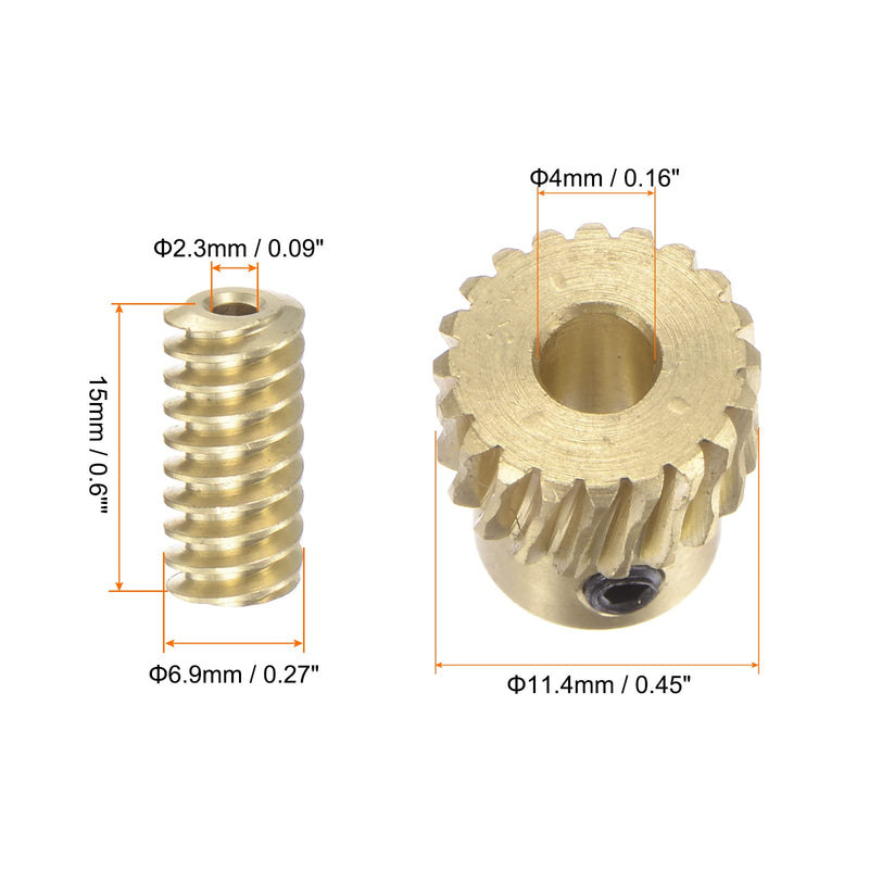 HARFINGTON Worm Gear Set Brass 0.5 Modulus 20T 20:1 Reduction Rate 2.3mm Hole Diameter Right Rotate Drive Gear Box Wheel Shaft Kits